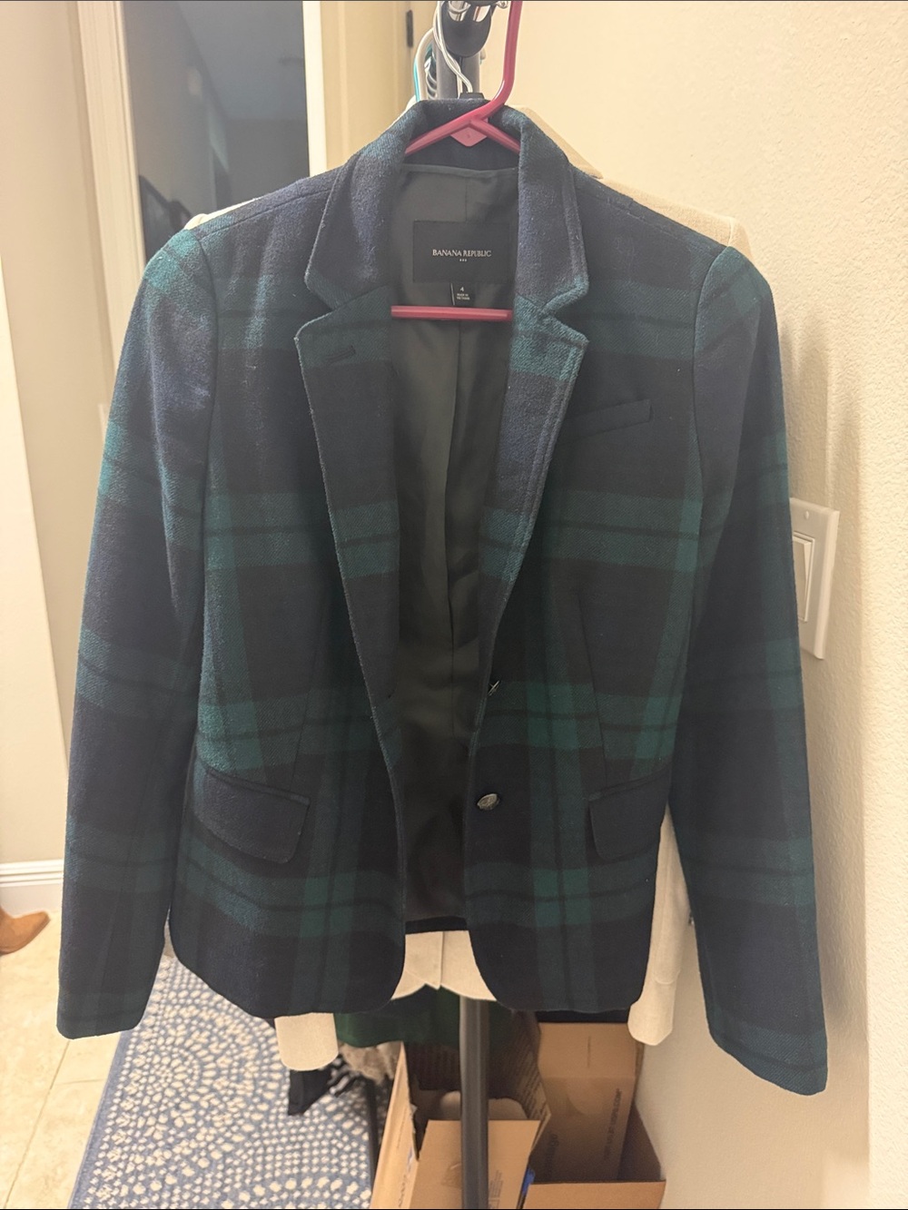 Banana Republic Navy & Green Plaid Tailored Blazer